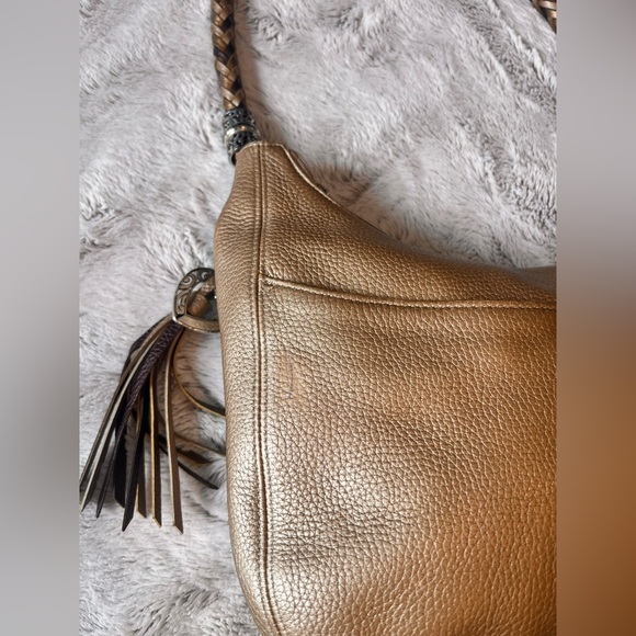 Brighton Hobo Barbados Handbag Bronzed Brown Pebbled Leather Braided PreLoved - Picture 5 of 15